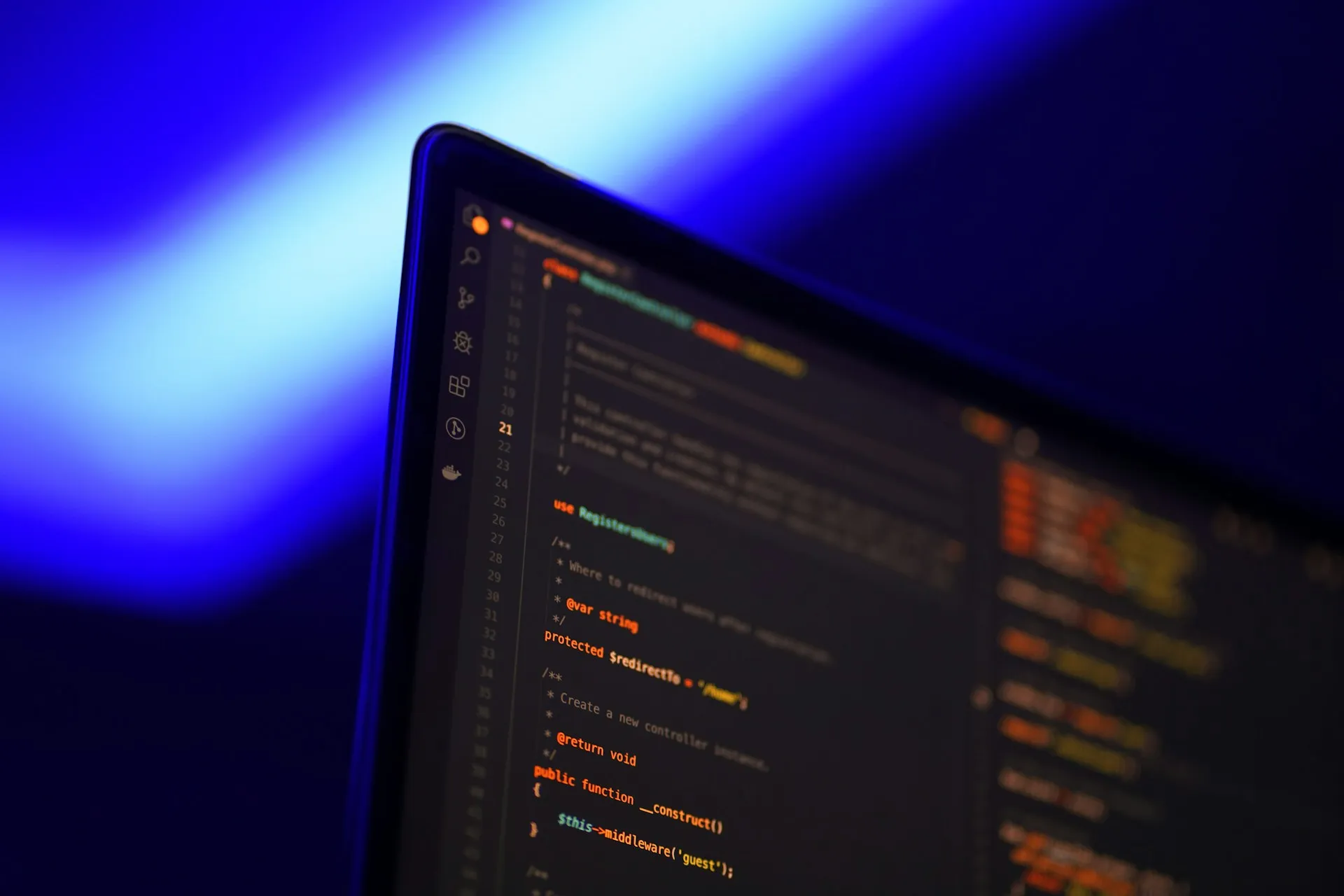 Close-up foto van VS-Code met een Laravel-project geopend